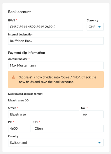 Structured addresses Banking