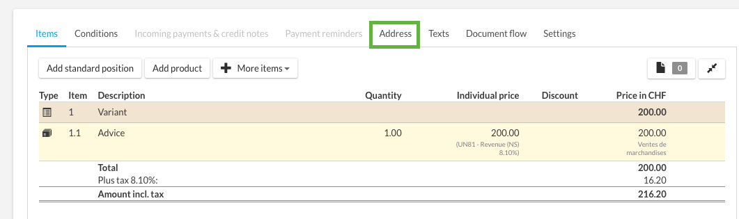 Enter additional addresses for other invoice and/or correspondence ...