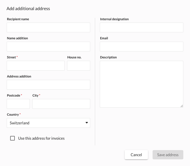 Enter additional addresses for other invoice and/or correspondence ...