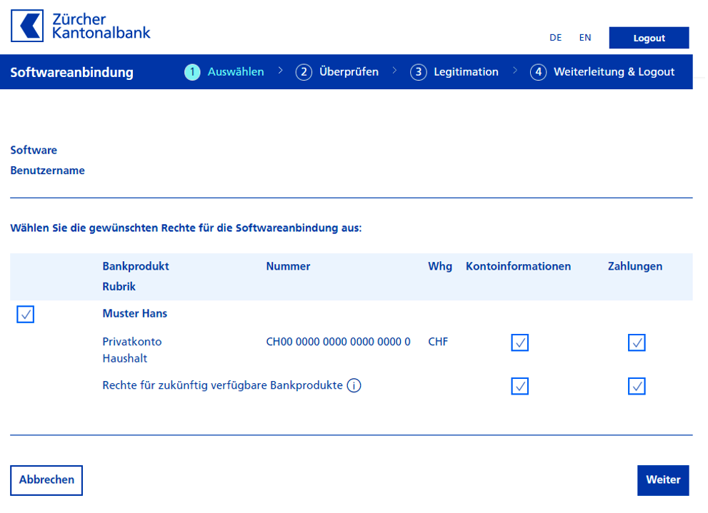 How do I activate the bank «Zürcher Kantonalbank»? (bLink)
