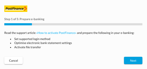 How do I activate the PostFinance bank?