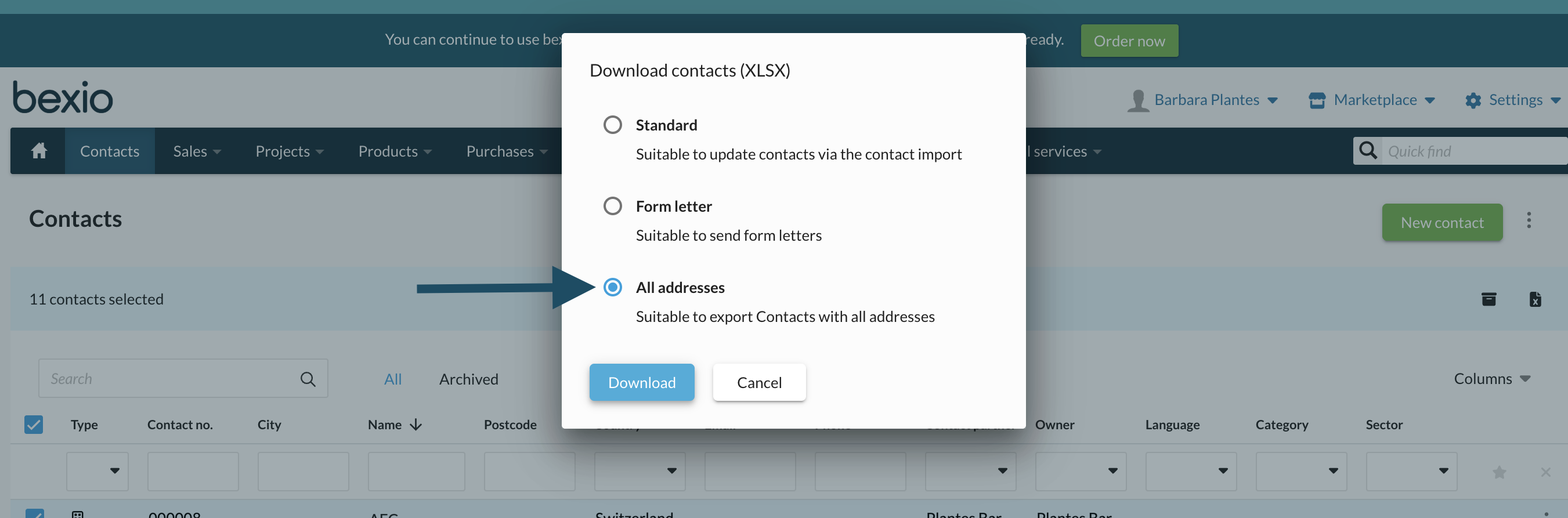 How to export your contacts including all addresses