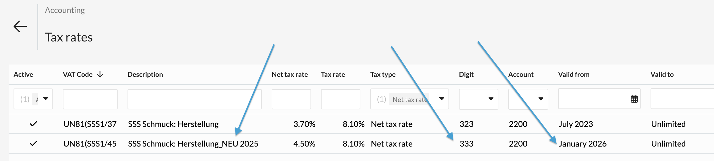 Change in net tax rates as of 01.01.2025 - COLLECTED