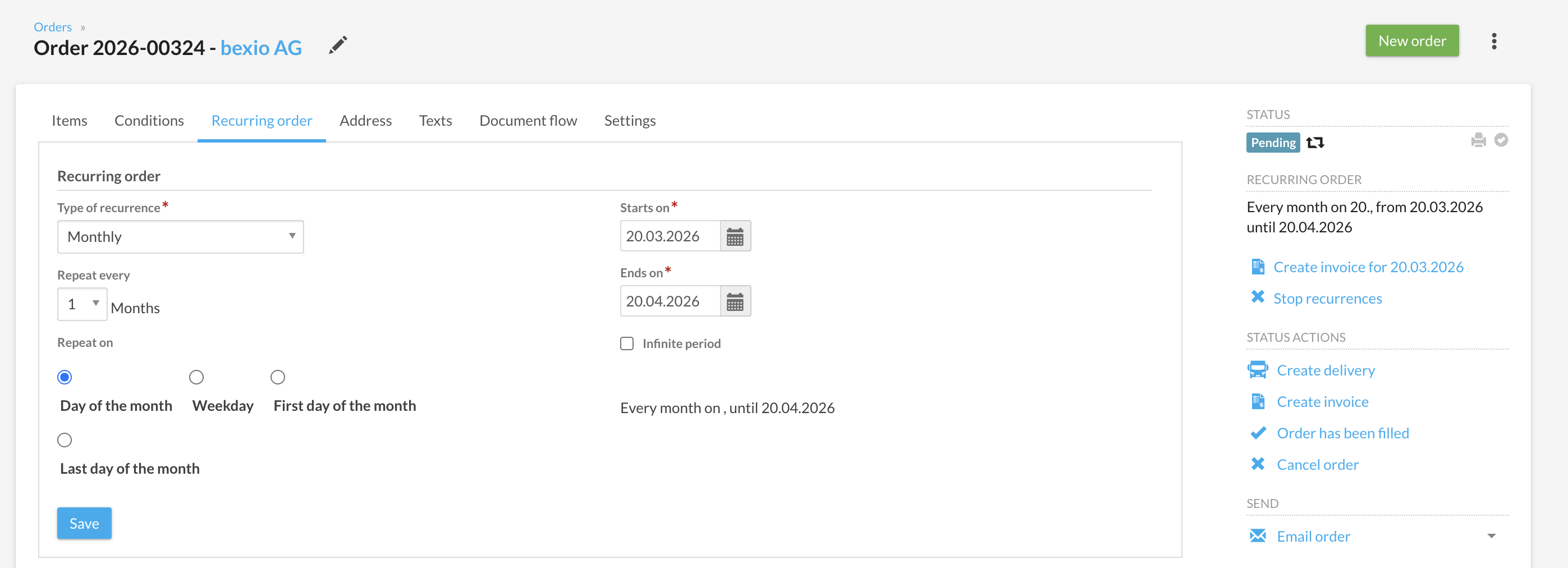 How to set up and manage recurring invoices from a sales order