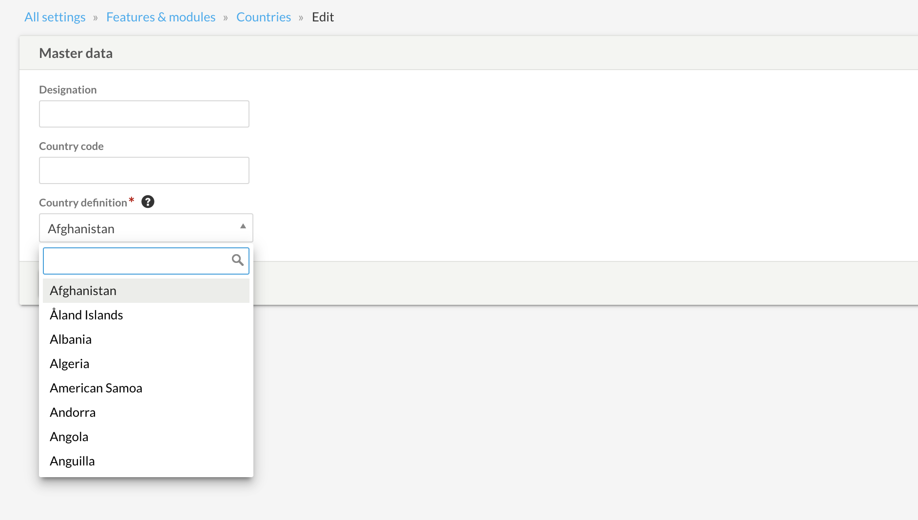 Create and manage countries