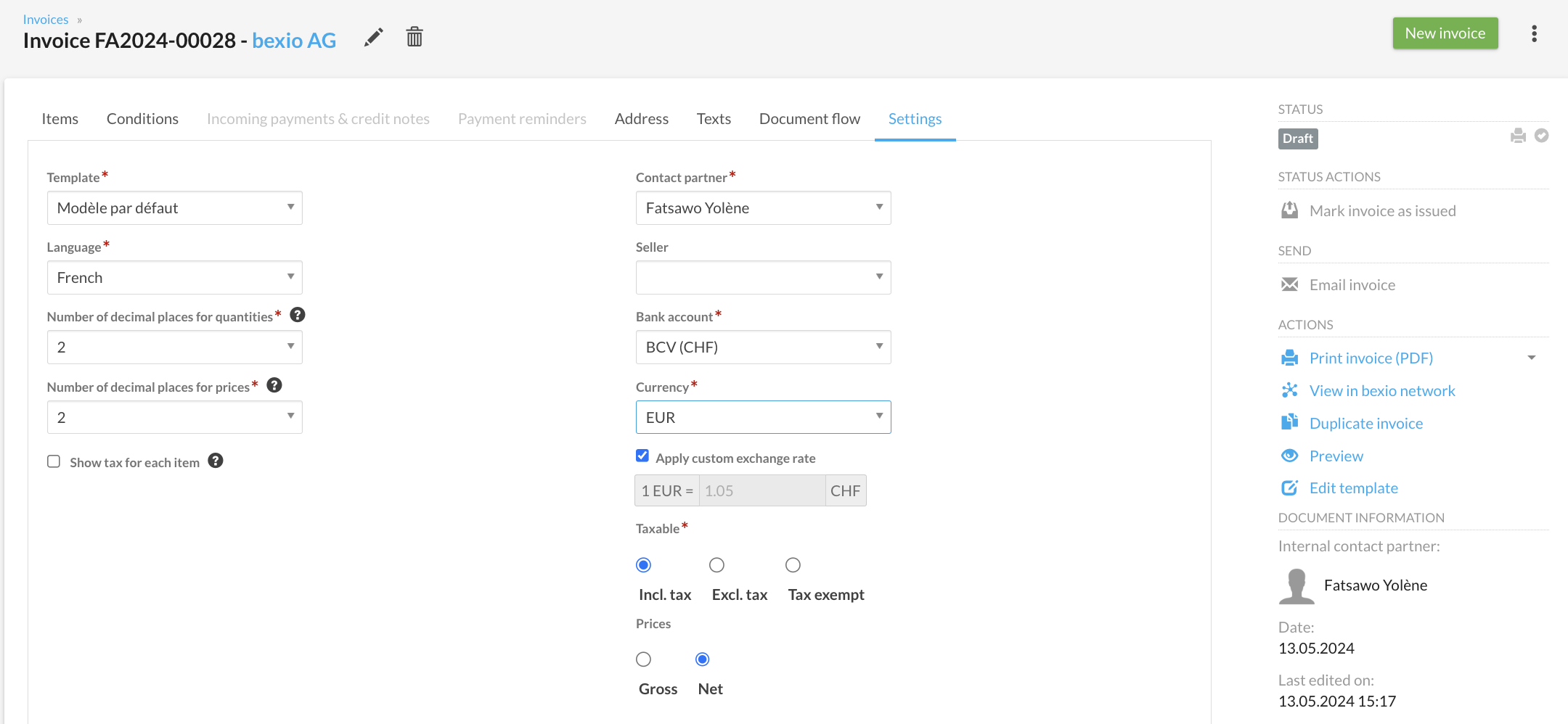 Invoice setting ENG