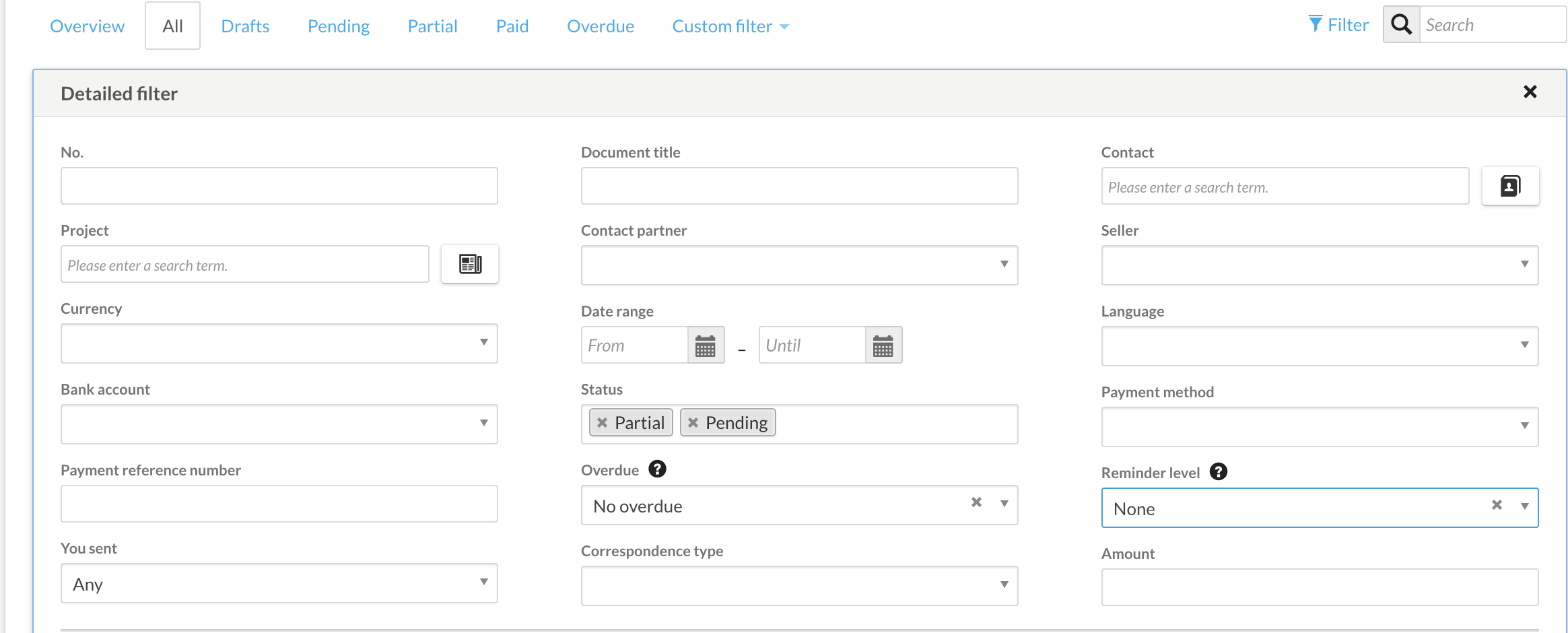 Open Invoices Filter