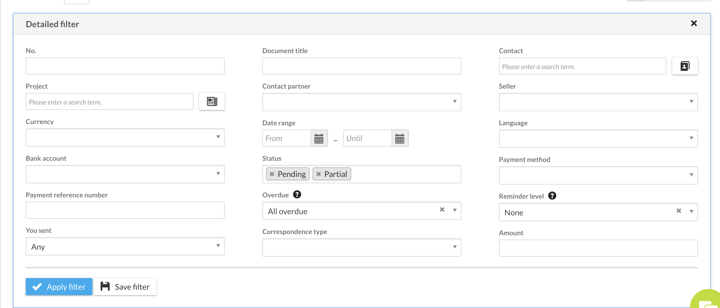 Overdue Invoices Filter