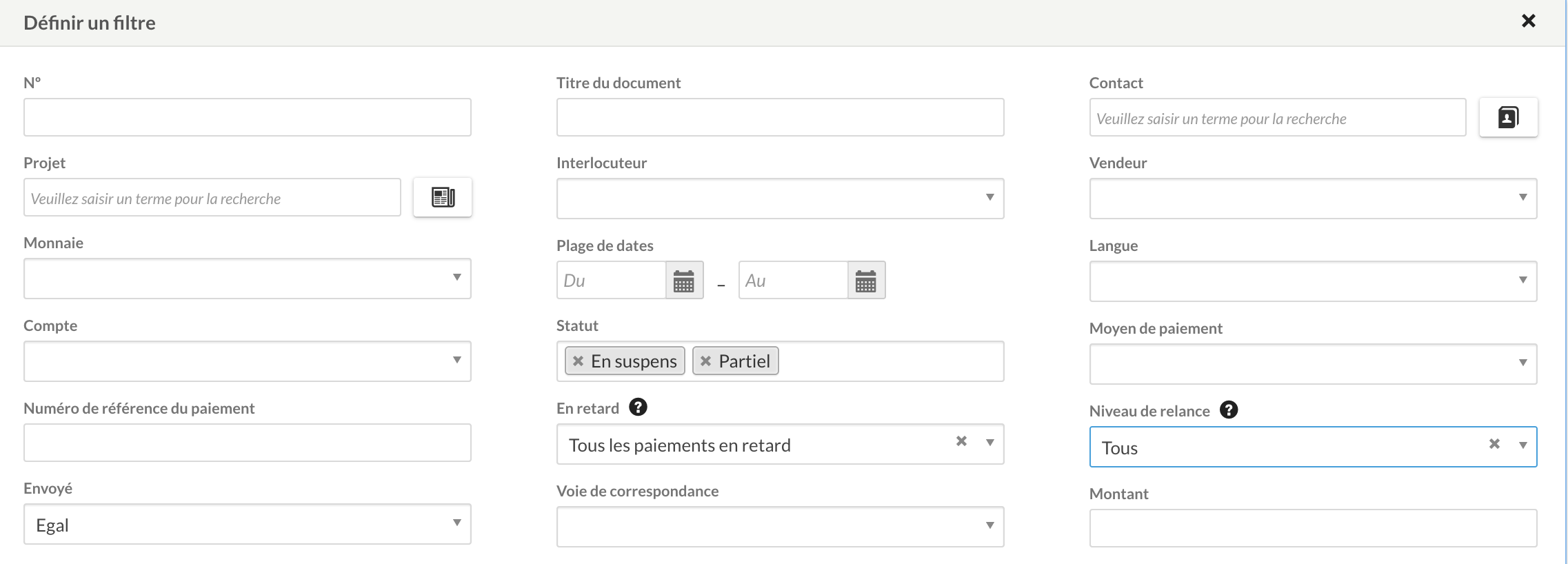 Filtre pour factures échues